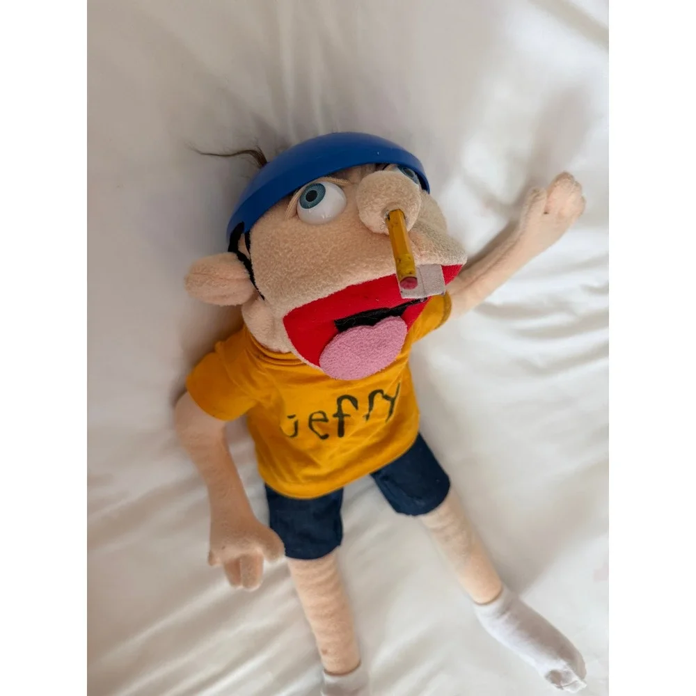 SML Jeffy Puppet SuperMarioLogan Plush Hand Puppet Yellow Shirt Blue Helmet